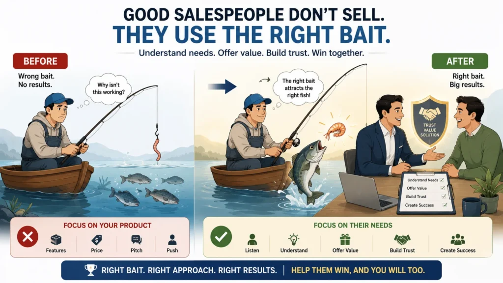 Offer the right bait in selling infographic: building trust and offering what customer truly values