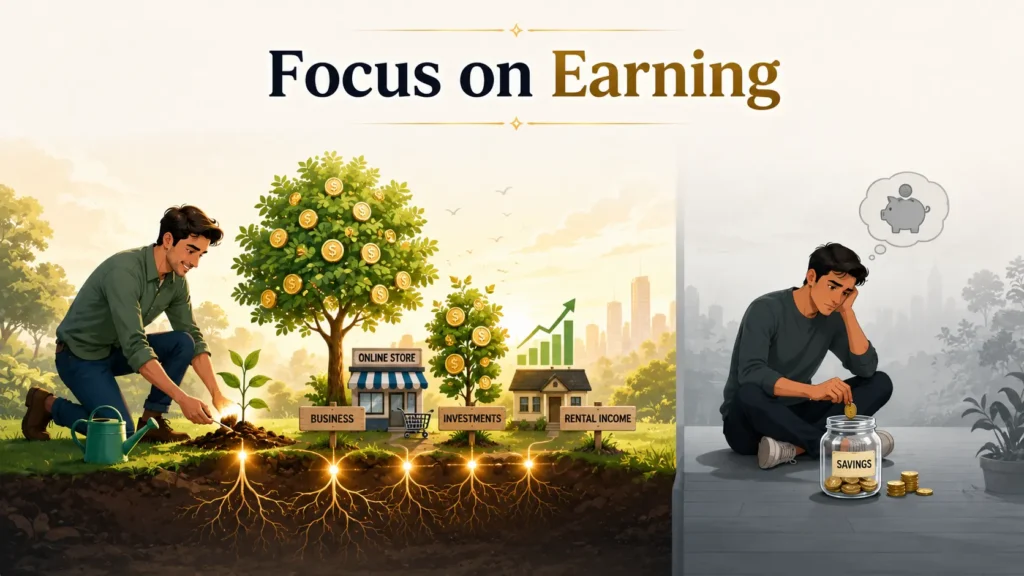 Focus on earning more than saving sign of financial success - money working for you wealth building