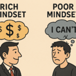 Rich vs poor mindset comparison showing how positive thinking and success habits lead to financial success and freedom