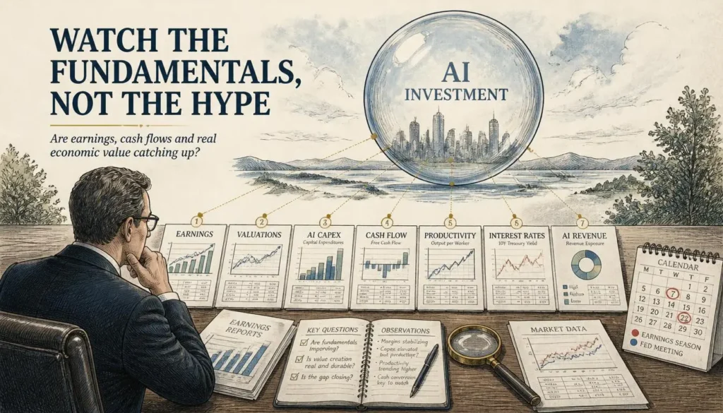 Investor monitoring AI earnings, valuations, capex, cash flow, productivity, interest rates and revenue growth